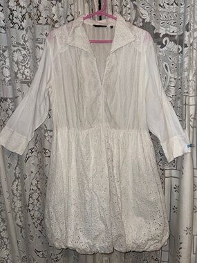 Samuel Dong White Eyelet Midi Dress